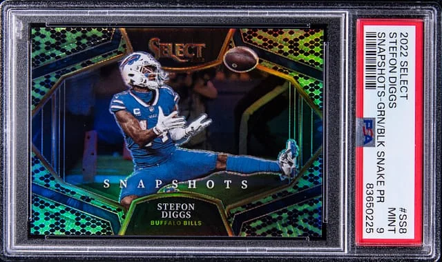 2022 Panini Select Stefon Diggs Snapshots Green/Black Snakeskin Prizm #SS8 card image