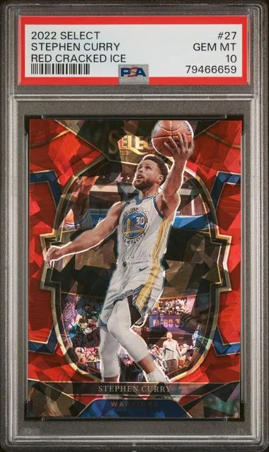 2022 Panini Select Stephen Curry Red Cracked Ice #27 card image