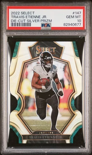 2022 Panini Select Travis Etienne Jr. Die-Cut Silver Prizm #147 card image