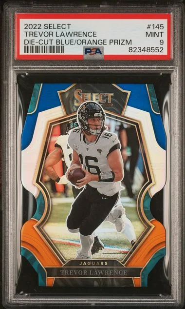 2022 Panini Select Trevor Lawrence Die-Cut Blue/Orange Prizm #145 card image