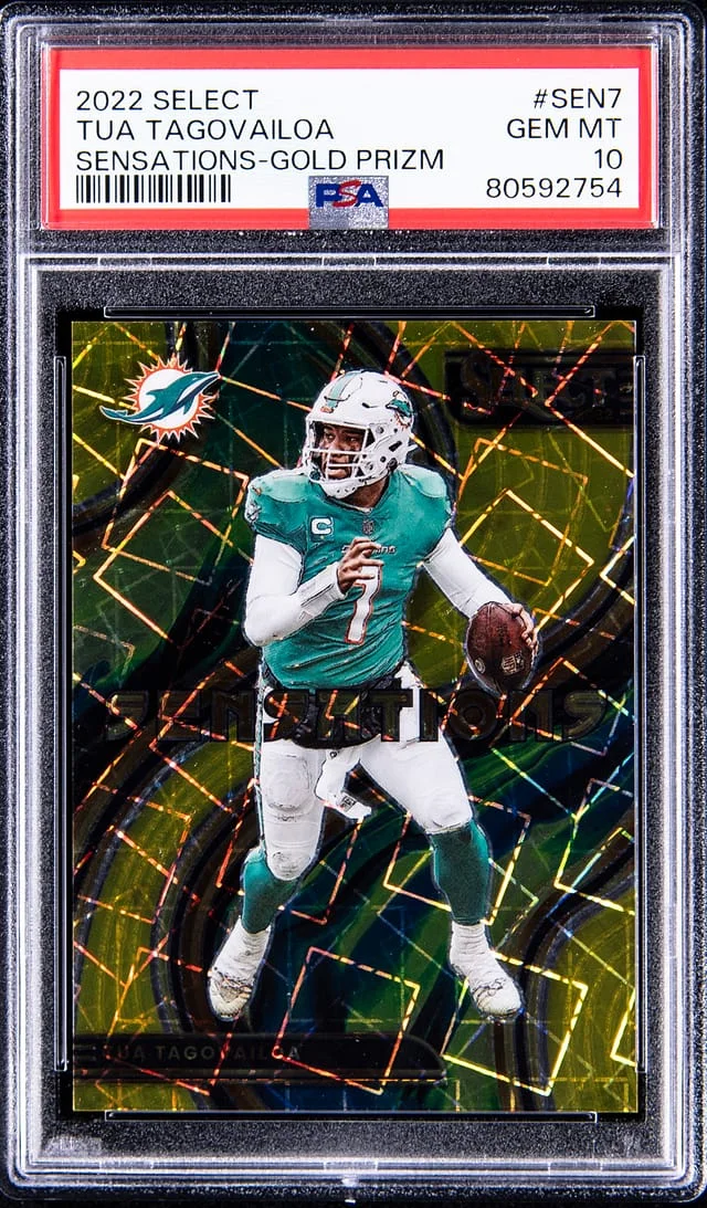 2022 Panini Select Tua Tagovailoa Sensations Gold Prizm #SEN-7 card image