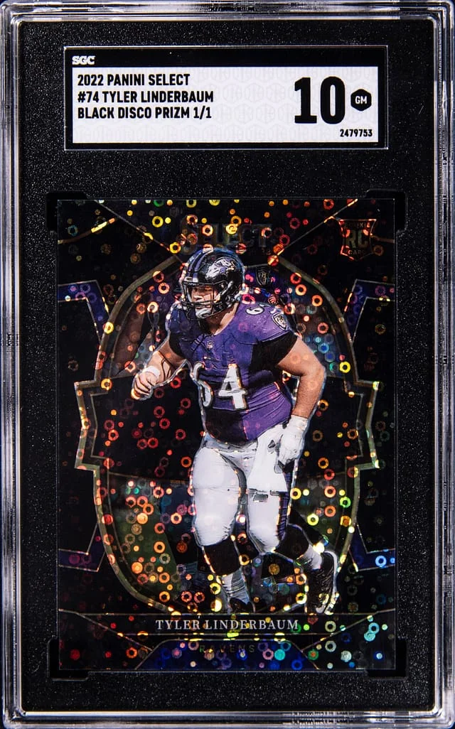 2022 Panini Select Tyler Linderbaum Black Disco Prizm #74 card image