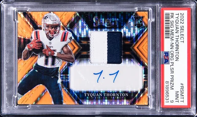 2022 Panini Select Tyquan Thornton Signature Memorabilia Neon Orange Pulsar Prizm #RSM-TT card image