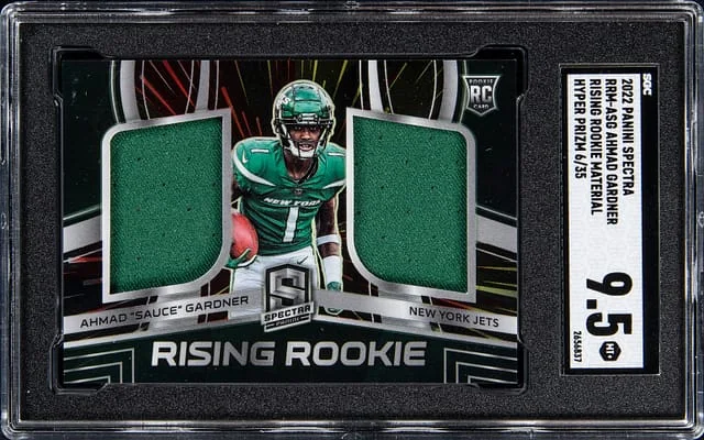 2022 Panini Spectra Ahmad Sauce Gardner Dual Rising Material Hyper Prizm #RRM-ASG card image