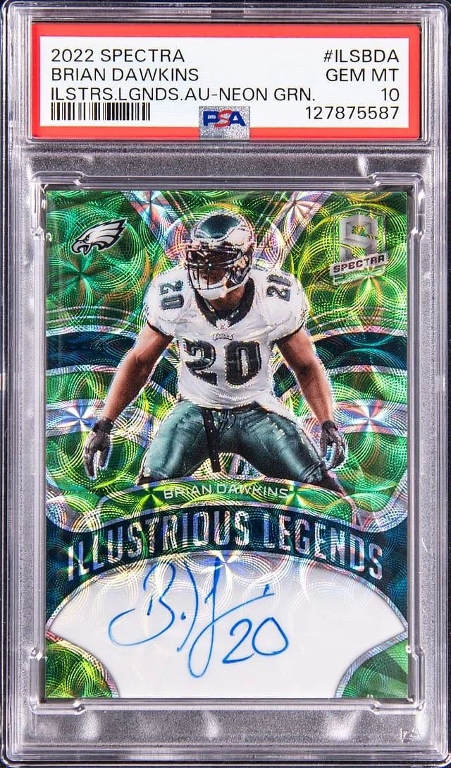 2022 Panini Spectra Brian Dawkins Illustrious Legends Autograph Neon Green #ILS-BDA card image