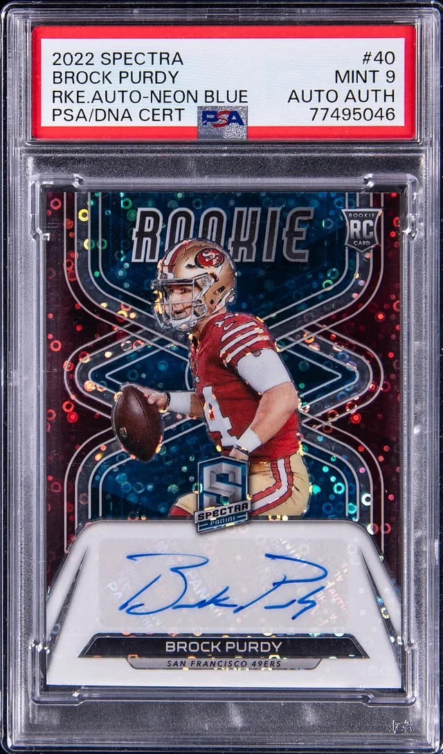 2022 Panini Spectra Brock Purdy Autographs Neon Blue #40 card image