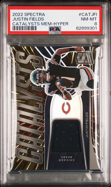 2022 Panini Spectra Catalysts Memorabilia Hyper Catjfi Justin Fields #no-number card image