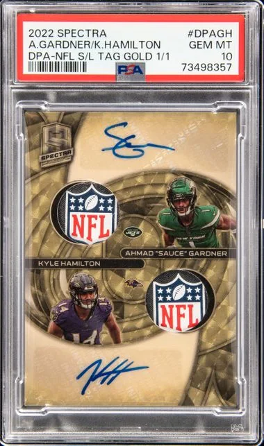 2022 Panini Spectra Dual Patch Autographs NFL Shield Laundry #no-number card image