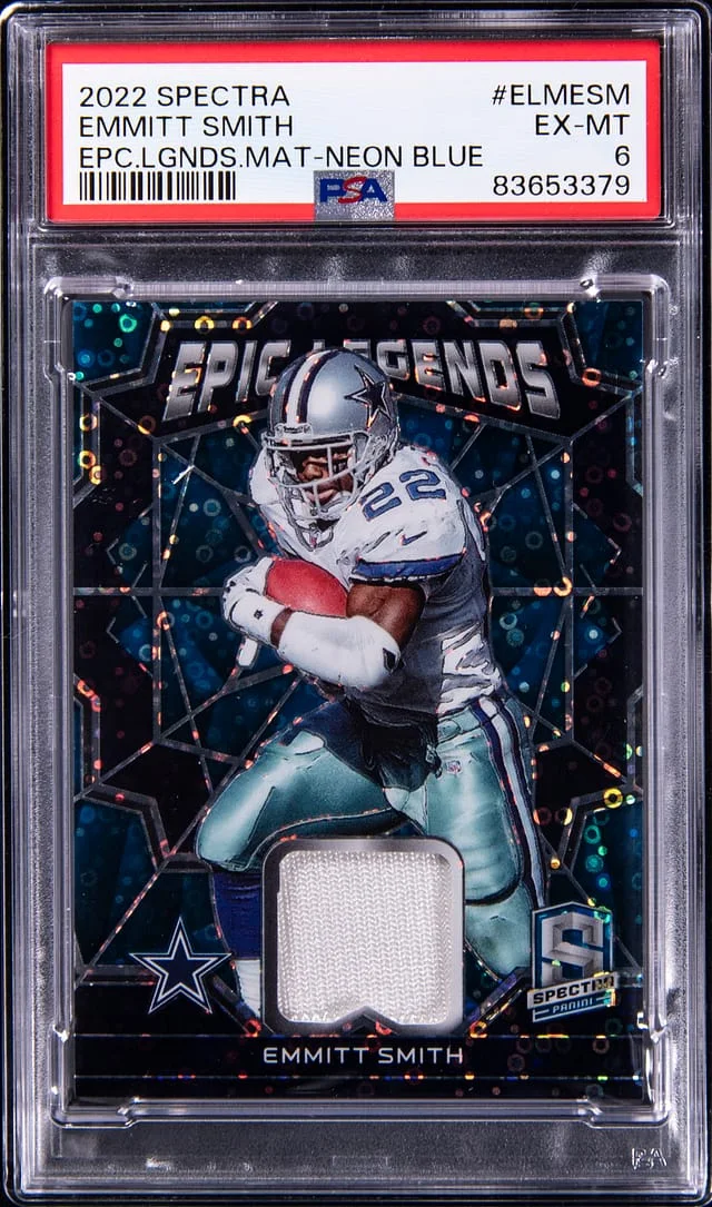 2022 Panini Spectra Emmitt Smith Epic Legends Material Neon Blue #ELM-ESM card image