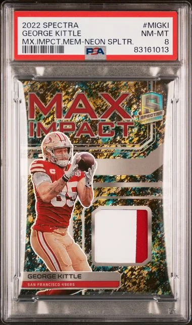 2022 Panini Spectra George Kittle Max Impact Memorabilia Neon Splatter #MI-GKI card image