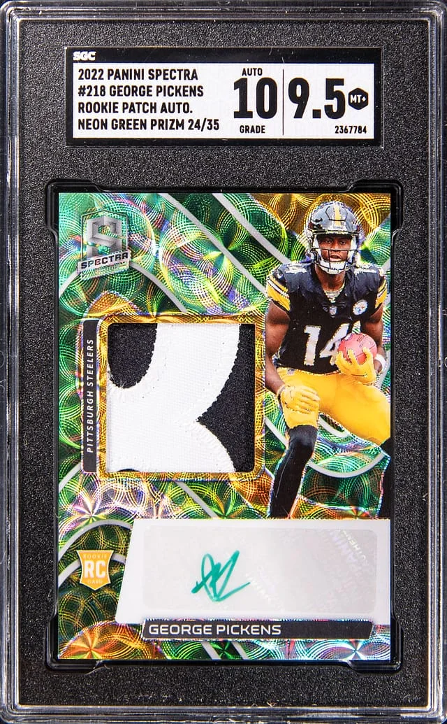 2022 Panini Spectra George Pickens Patch Autograph Neon Green Prizm #218 card image