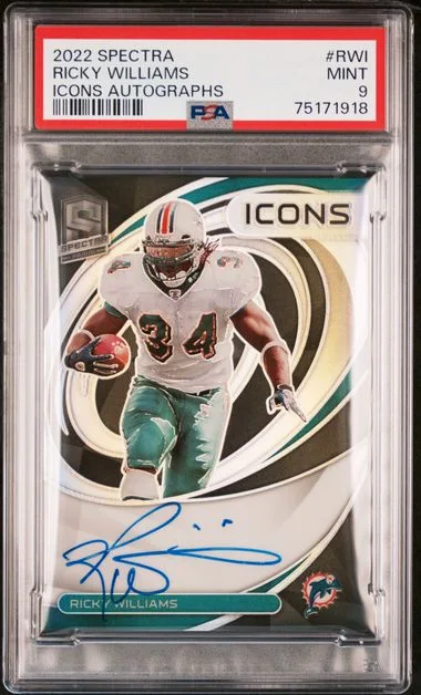 2022 Panini Spectra Icons Autographs Rwi Ricky Williams #no-number card image