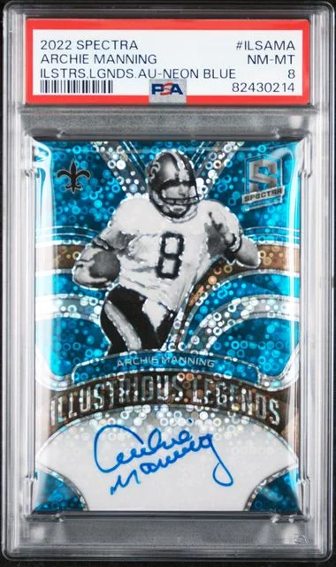 2022 Panini Spectra Illustrious Legends Autographs Neon Blue Ilsama Archie Manning #no-number card image