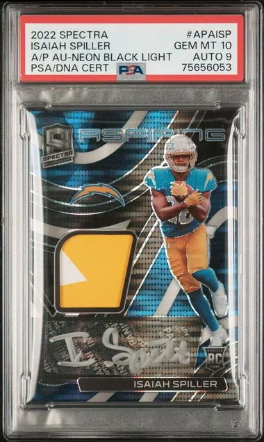 2022 Panini Spectra Isaiah Spiller Aspiring Patch Autographs Neon Black Light #APA-ISP card image