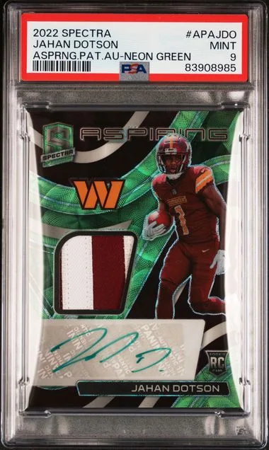 2022 Panini Spectra Jahan Dotson Aspiring Patch Autographs Neon Green #APA-JDO card image