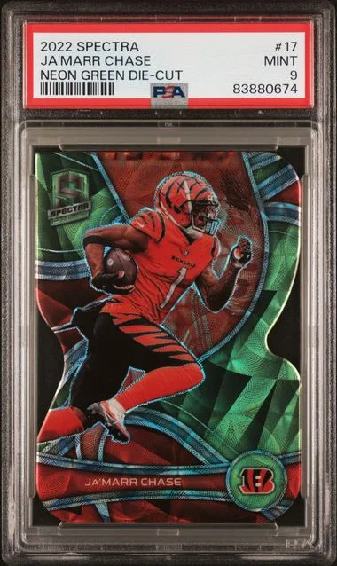 2022 Panini Spectra Ja'Marr Chase Neon Green Die-Cut #17 card image