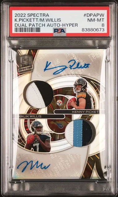 2022 Panini Spectra Kenny Pickett /Malik Willis Dual Patch Autographs Hyper #DPAPW card image