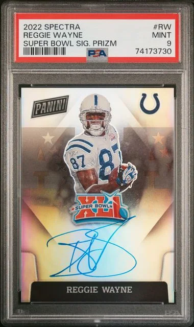 2022 Panini Spectra Reggie Wayne Super Bowl Signatures Prizm #RW card image
