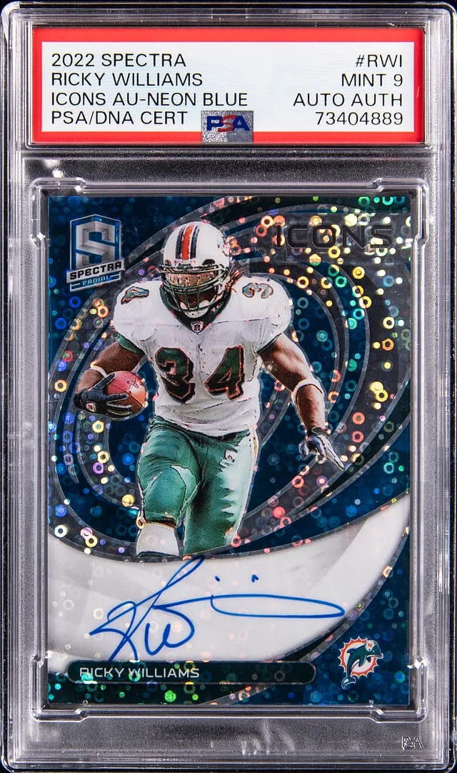 2022 Panini Spectra Ricky Williams Icons Autograph Neon Blue #ICN-RWI card image