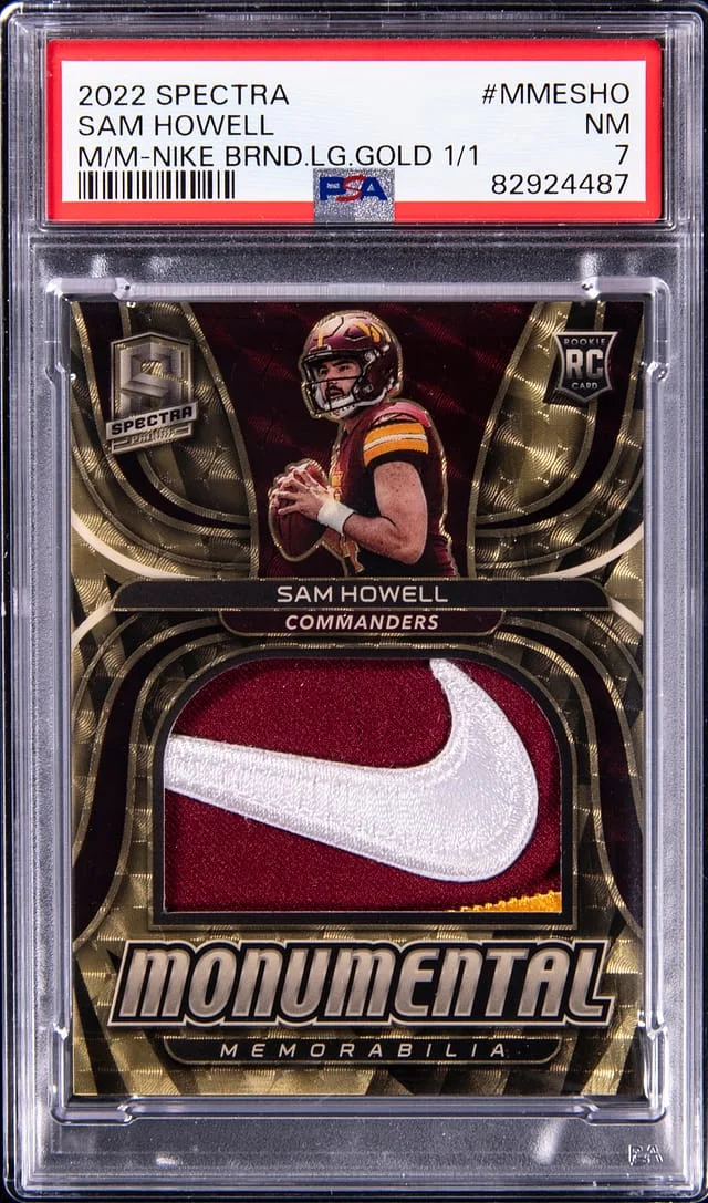 2022 Panini Spectra Sam Howell Monumental Memorabilia Nike Brand Logo Gold 1/1 #MMESHO card image