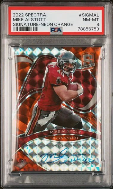 2022 Panini Spectra Signatures Neon Orange Sigmal Mike Alstott #no-number card image
