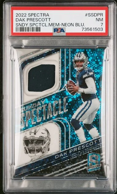 2022 Panini Spectra Sunday Spectacle Memorabilia Neon Blue Ssdpr Dak Prescott #no-number card image