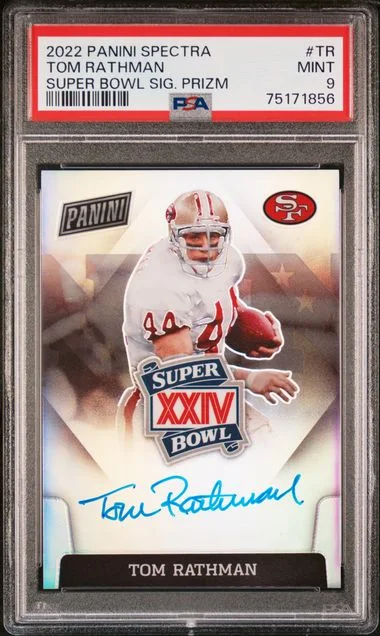 2022 Panini Spectra Super Bowl Signatures Prizm Tr Tom Rathman #no-number card image