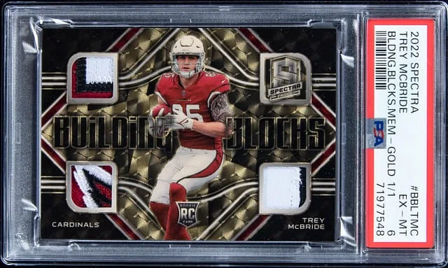 2022 Panini Spectra Trey McBride Building Blocks Memorabilia Gold #BBL-TMC card image