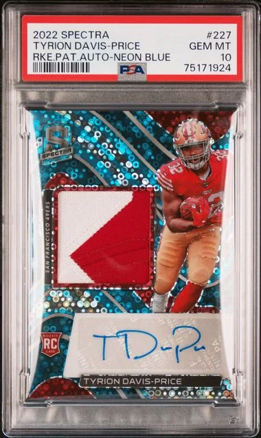 2022 Panini Spectra Tyrion Davis-Price Patch Autograph-Neon Blue #227 card image