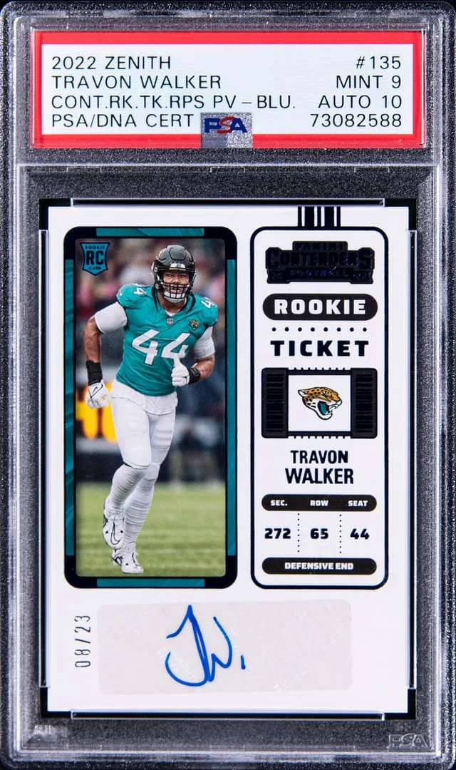 2022 Panini Travon Walker Zenith Contenders Ticket Rps Preview Autograph Blue #135 card image