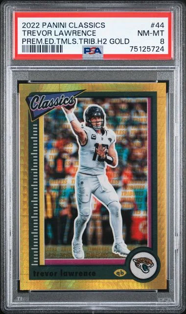 2022 Panini Trevor Lawrence Classics Premium Edition Timeless Tributes H2 Gold #44 card image