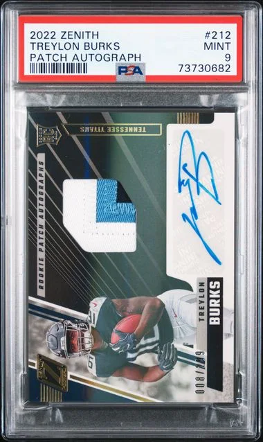 2022 Panini Treylon Burks Zenith Patch Autograph (RPA) #212 card image