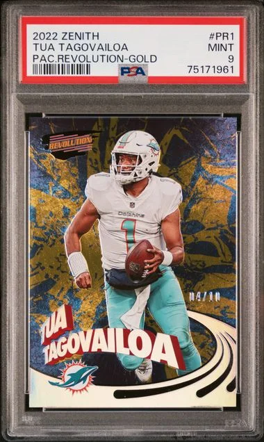 2022 Panini Tua Tagovailoa Zenith Pacific Revolution Gold #Pr1 card image