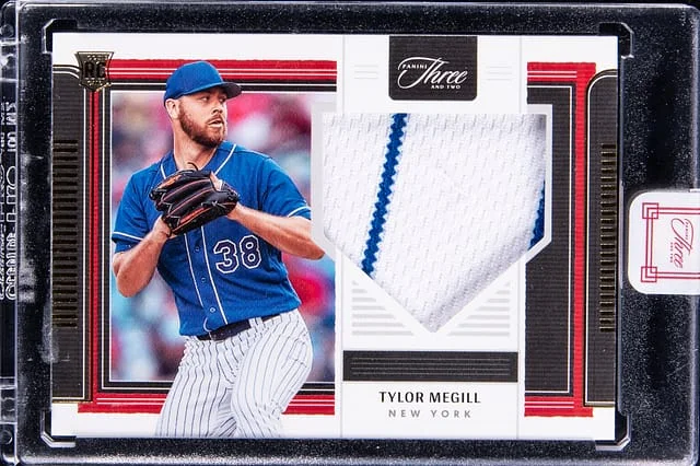 2022 Panini Tylor Megill Relic - Panini Encased Three and Two Jerseys Gold #RJ-TM card image