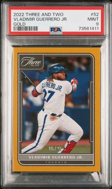 2022 Panini Vladimir Guerrero Jr. Three And Two Gold #52 card image