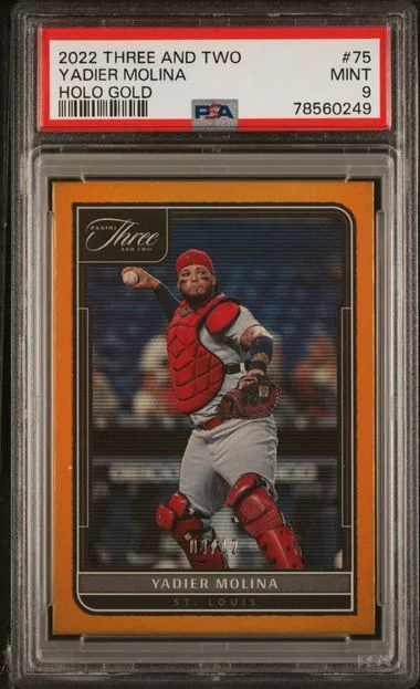 2022 Panini Yadier Molina Three and Two Holo Gold #75 card image