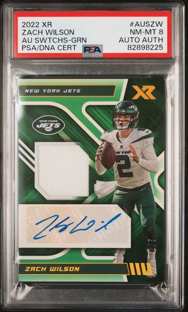 2022 Panini Zach Wilson Xr Autographed Swatches Green #AUSZW card image