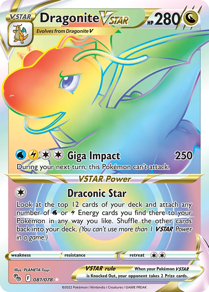 2022 Pokémon GO Dragonite VSTAR Rare Holo VSTAR #50/78 Rare Holo VSTAR card image