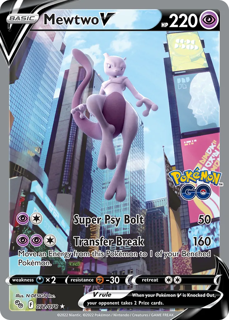 2022 Pokémon GO Mewtwo V #72/78 Rare Ultra card image