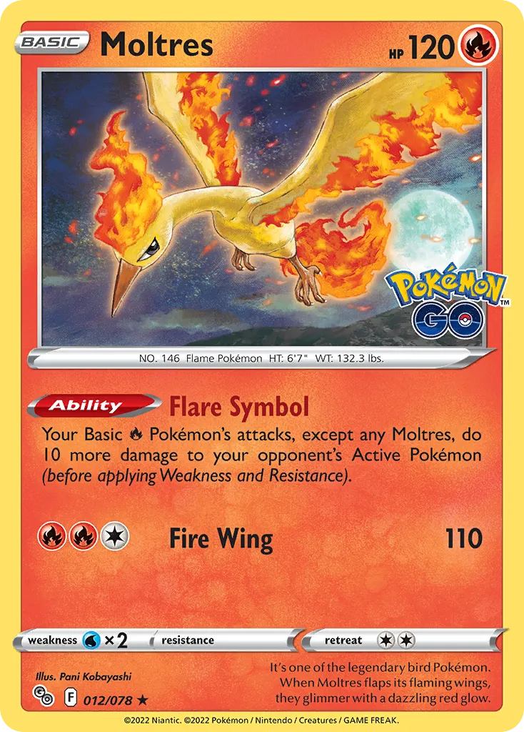 2022 Pokémon GO Moltres Rare Holo #12/78 Rare Holo card image