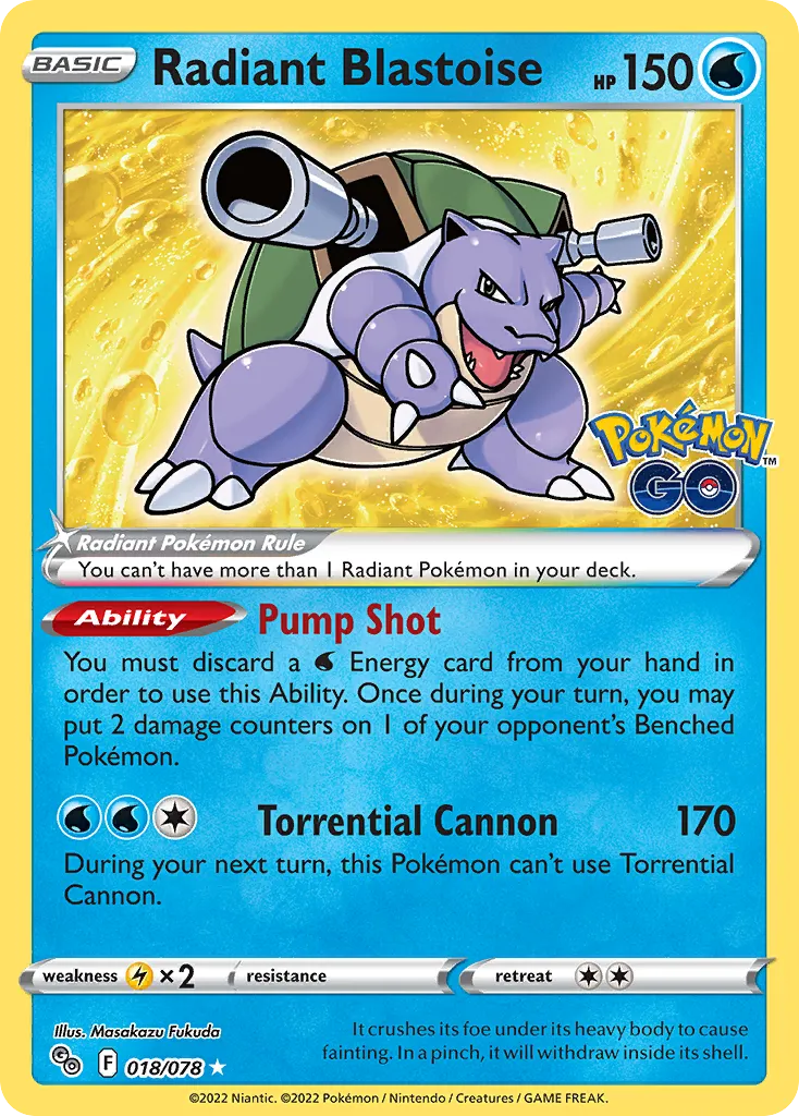 2022 Pokémon GO Radiant Blastoise Radiant Rare #18/78 Radiant Rare card image