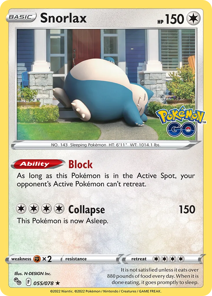 2022 Pokémon GO Snorlax Rare Holo #55/78 Rare Holo card image