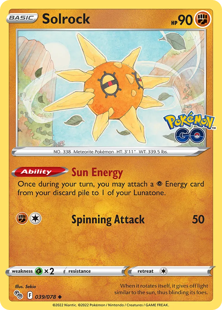 2022 Pokémon GO Solrock Uncommon #39/78 Uncommon card image