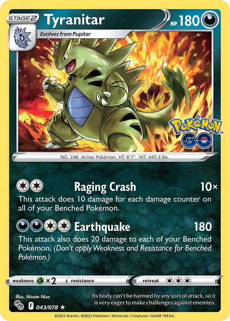 2022 Pokémon GO Tyranitar Rare Holo #43/78 Rare Holo card image