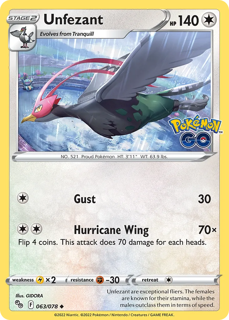 2022 Pokémon GO Unfezant Uncommon #63/78 Uncommon card image