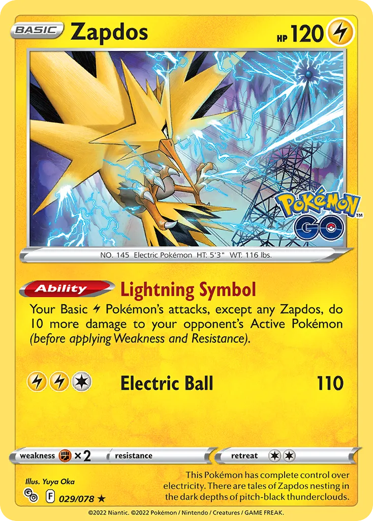 2022 Pokémon GO Zapdos Rare Holo #29/78 Rare Holo card image