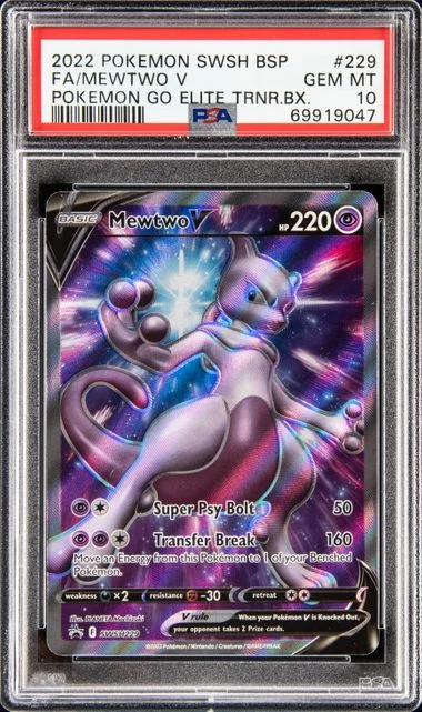 2022 Pokemon Sword and Shield Black Star Promo Pokemon Go Elite Trainer Box Full Art Mewtwo V #229 card image