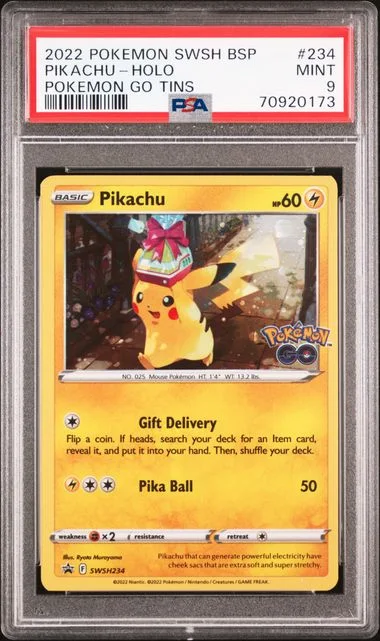 2022 Pokemon Sword and Shield Black Star Promo Pokemon Go Tins Holofoil Pikachu #234 card image