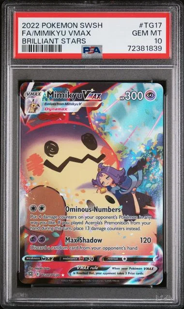 2022 Pokemon Sword And Shield Brilliant Stars Full Art Mimikyu VMAX #TG17 card image