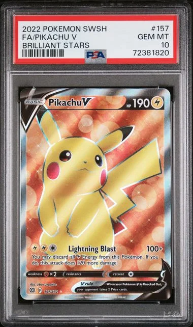 2022 Pokemon Sword And Shield Brilliant Stars Full Art Pikachu V #157 card image